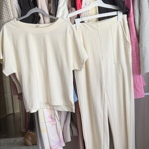 Max Studio Cream Women's Pants & Shirt Set